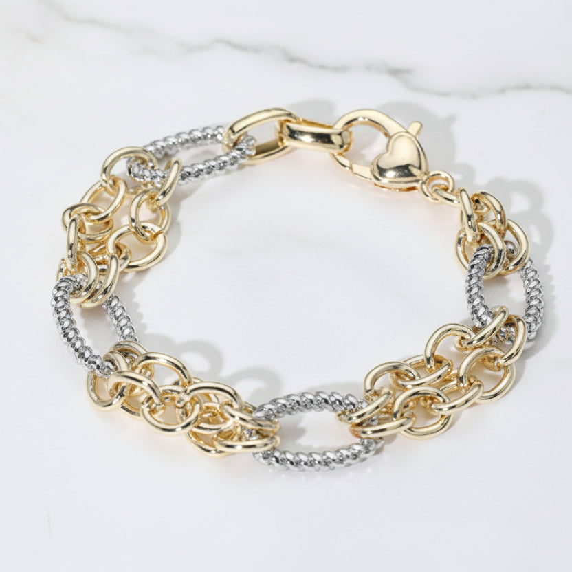 Aubrey 14K Gold Plated Dual Tone Oval Link Bracelet