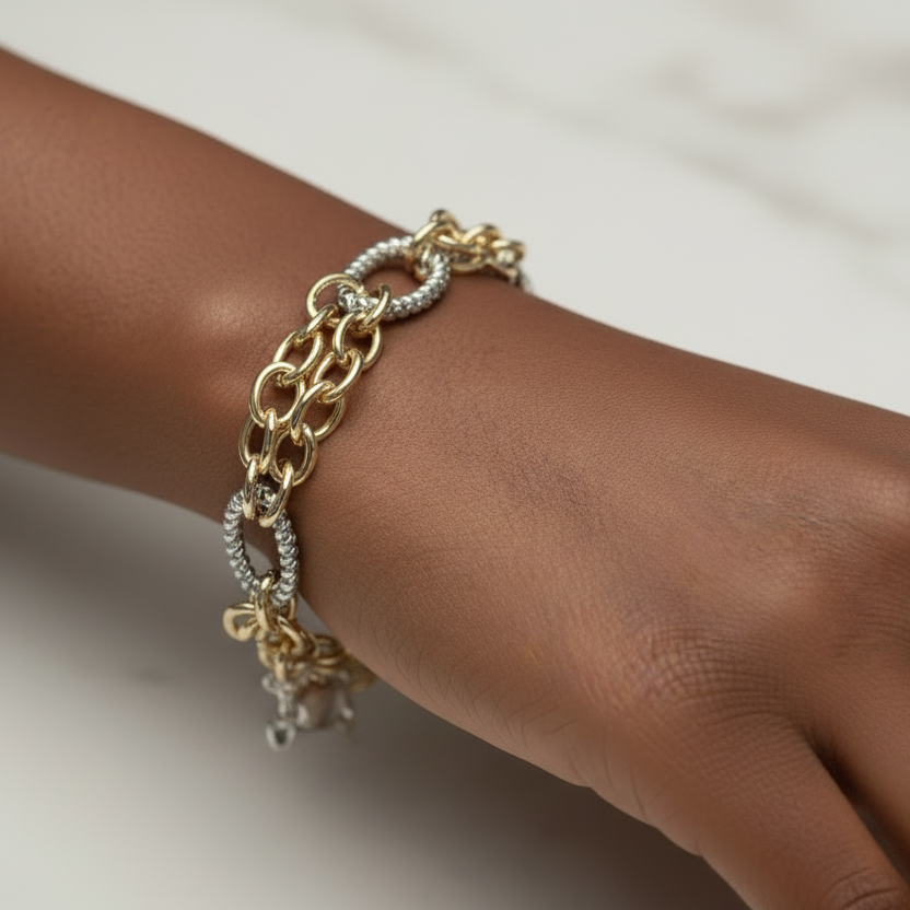 Aubrey 14K Gold Plated Dual Tone Oval Link Bracelet