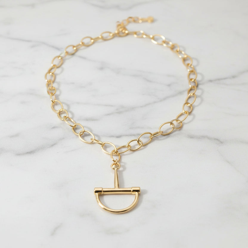 Adrian 18K Gold Dipped Horsebit Pendant Link Chain Necklace