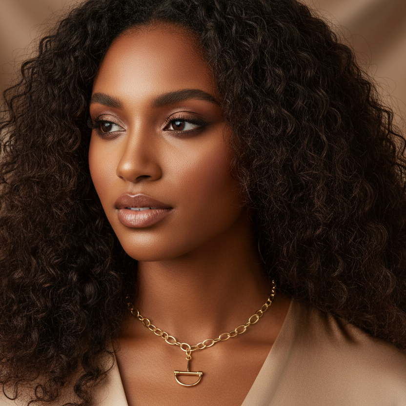 Adrian 18K Gold Dipped Horsebit Pendant Link Chain Necklace