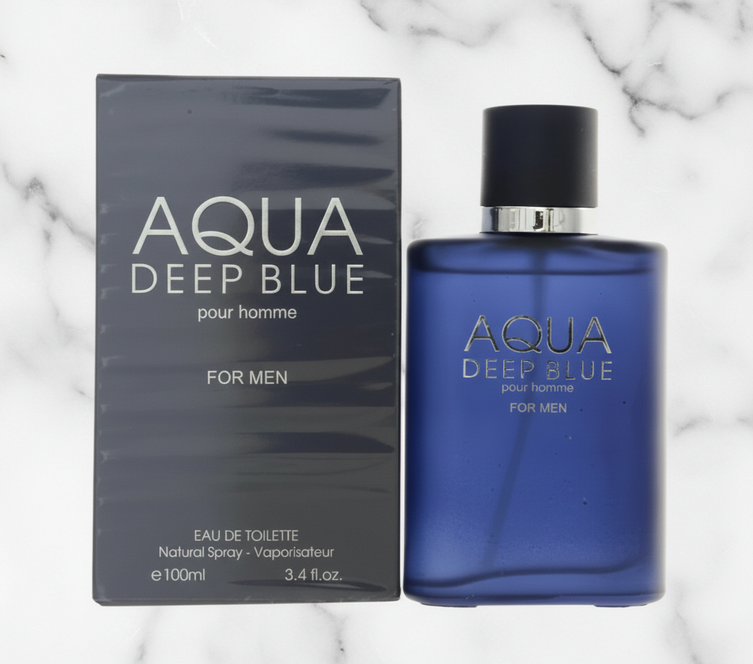 Aqua Deep Blue Eau de Cologne for Men 3.4oz – Deep Marine, Citrus & Clean Woods