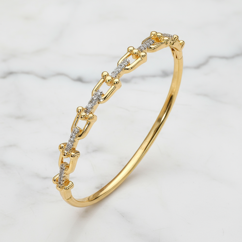 Auréa Link Pave Bangle – Gold Stainless Steel Chain Bracelet