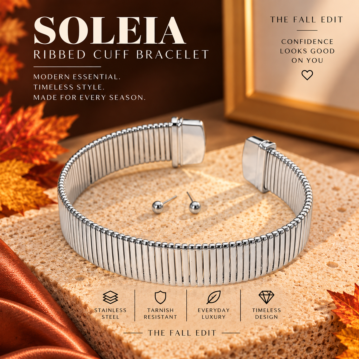 Soleia Ribbed Collar Necklace & Stud Earring Set