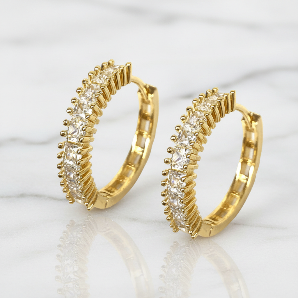 18K Gold-Filled Baguette CZ Huggie Hoop Earrings | Water Resistant