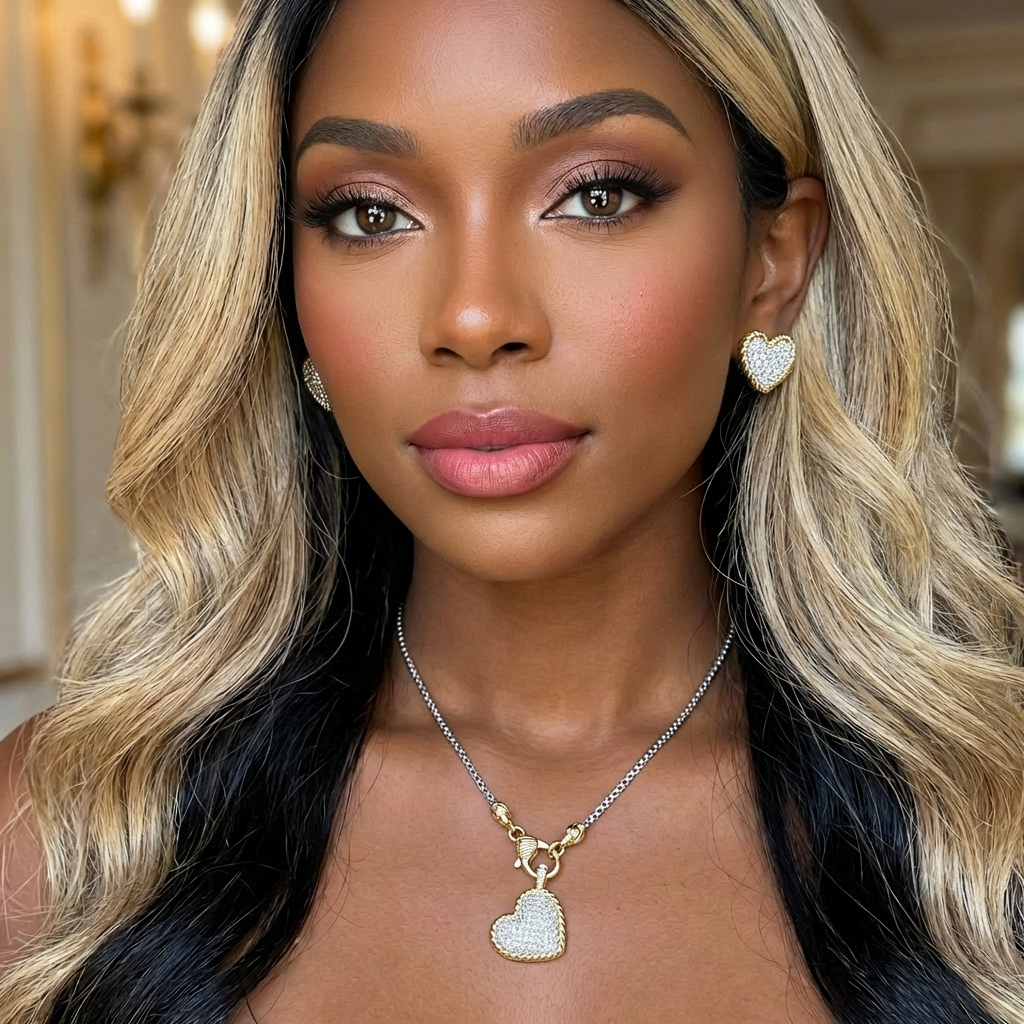 Eternal Glow Two Tone Heart Jewelry Set | Necklace & Studs