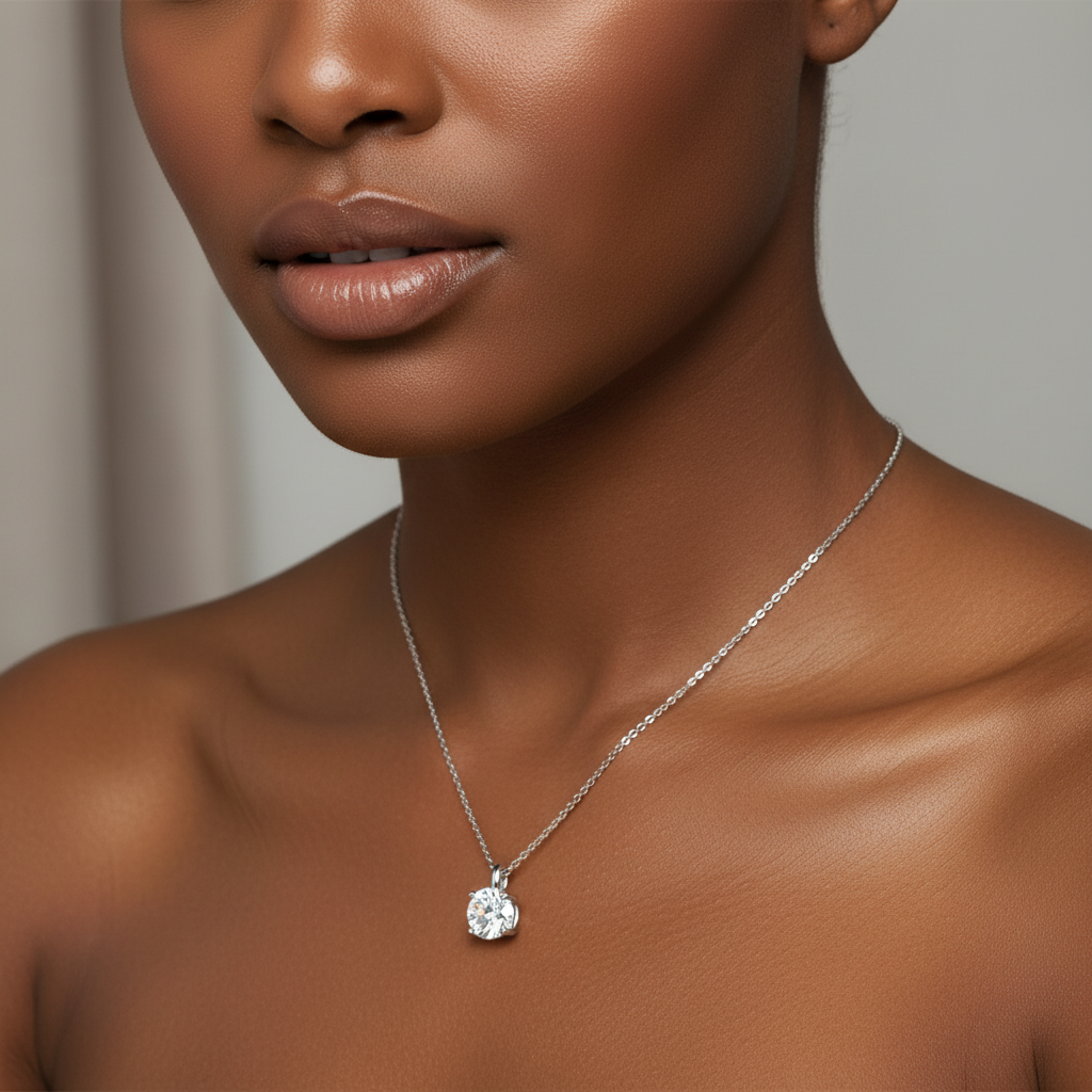 Vara Moissanite Round Solitaire Necklace | S925