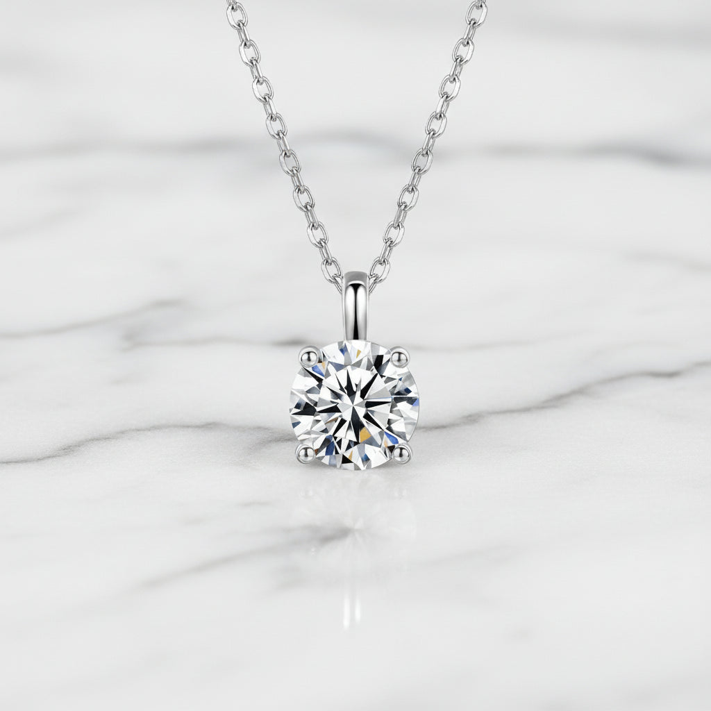 Vara Moissanite Round Solitaire Necklace | S925