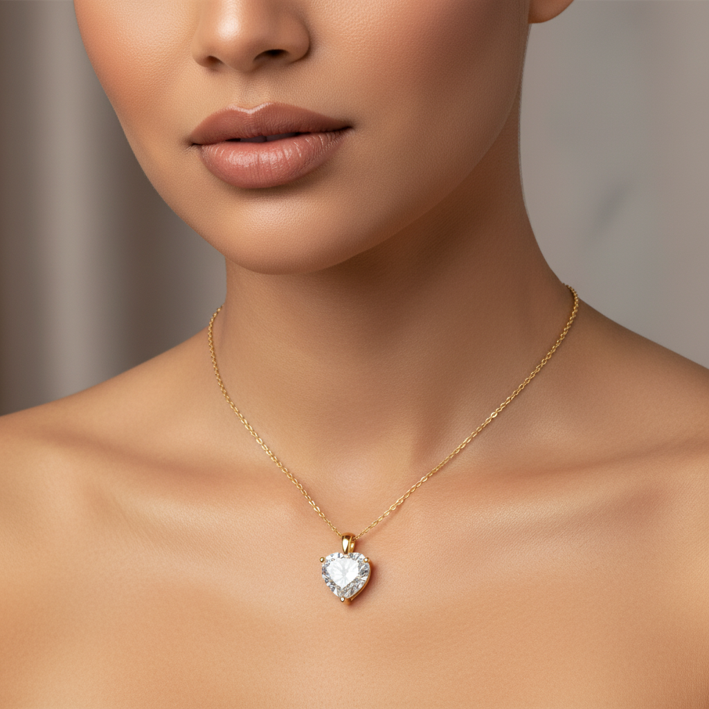 Heart-Cut Moissanite Necklace | Three-Claw S925