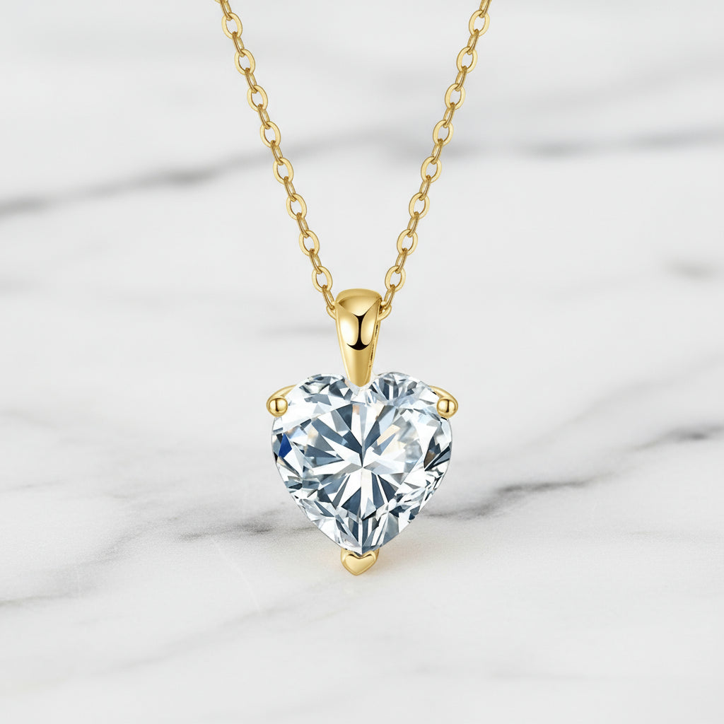 Heart-Cut Moissanite Necklace | Three-Claw S925