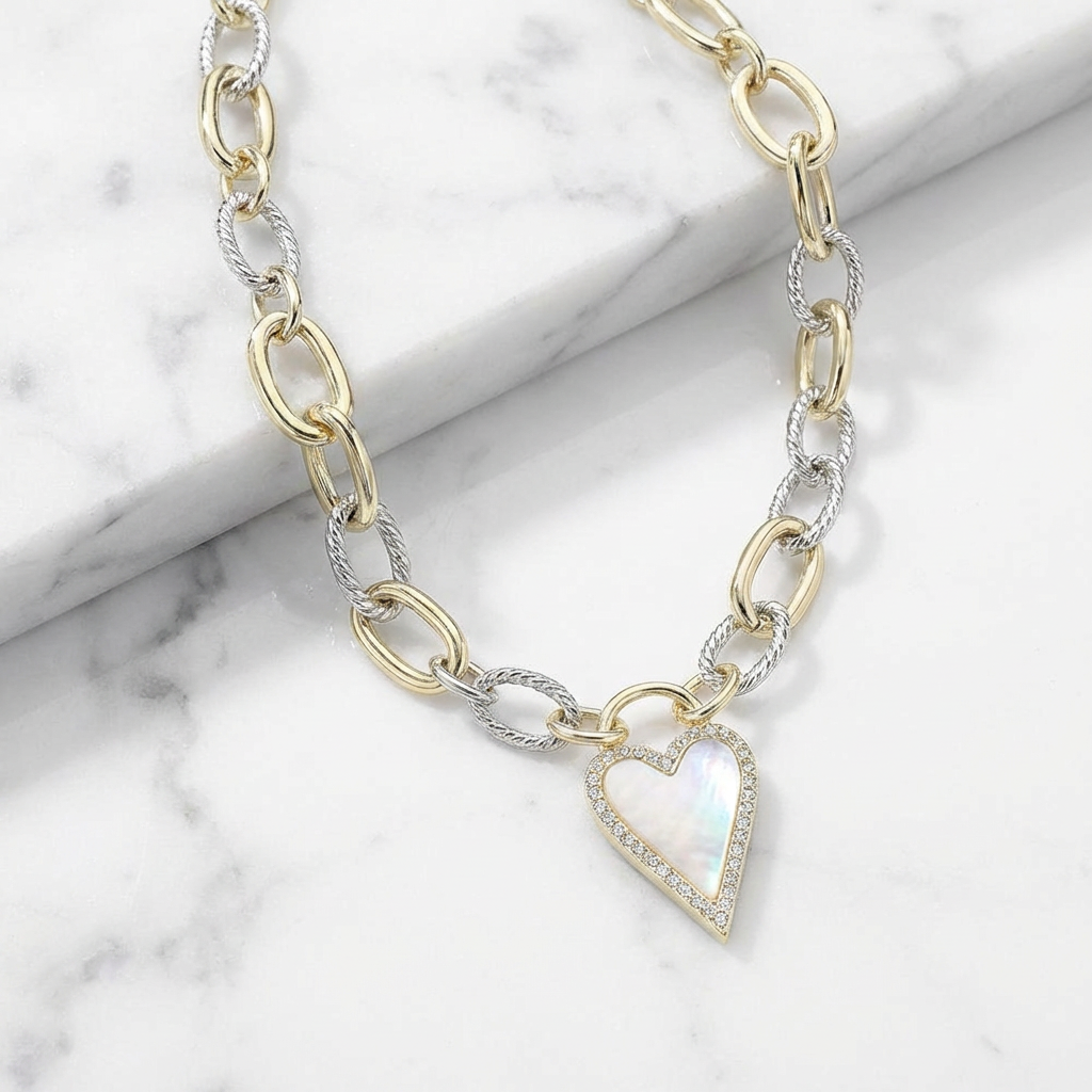Luminance Heart Necklace
Subtitle Mother of Pearl Two-Tone 14K Gold Plated