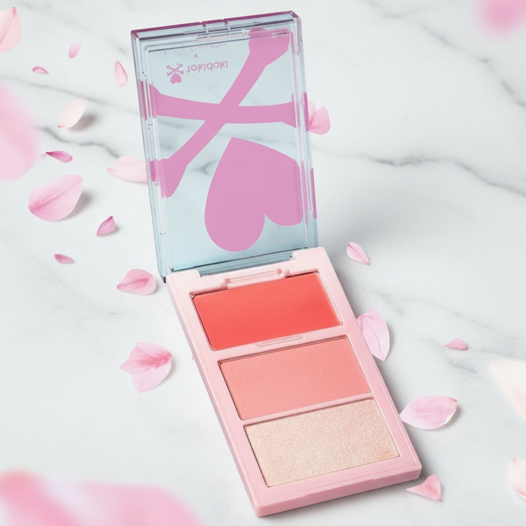 Tokidoki Peach Blossom Blush Trio: Cream, Powder & Highlighter Set