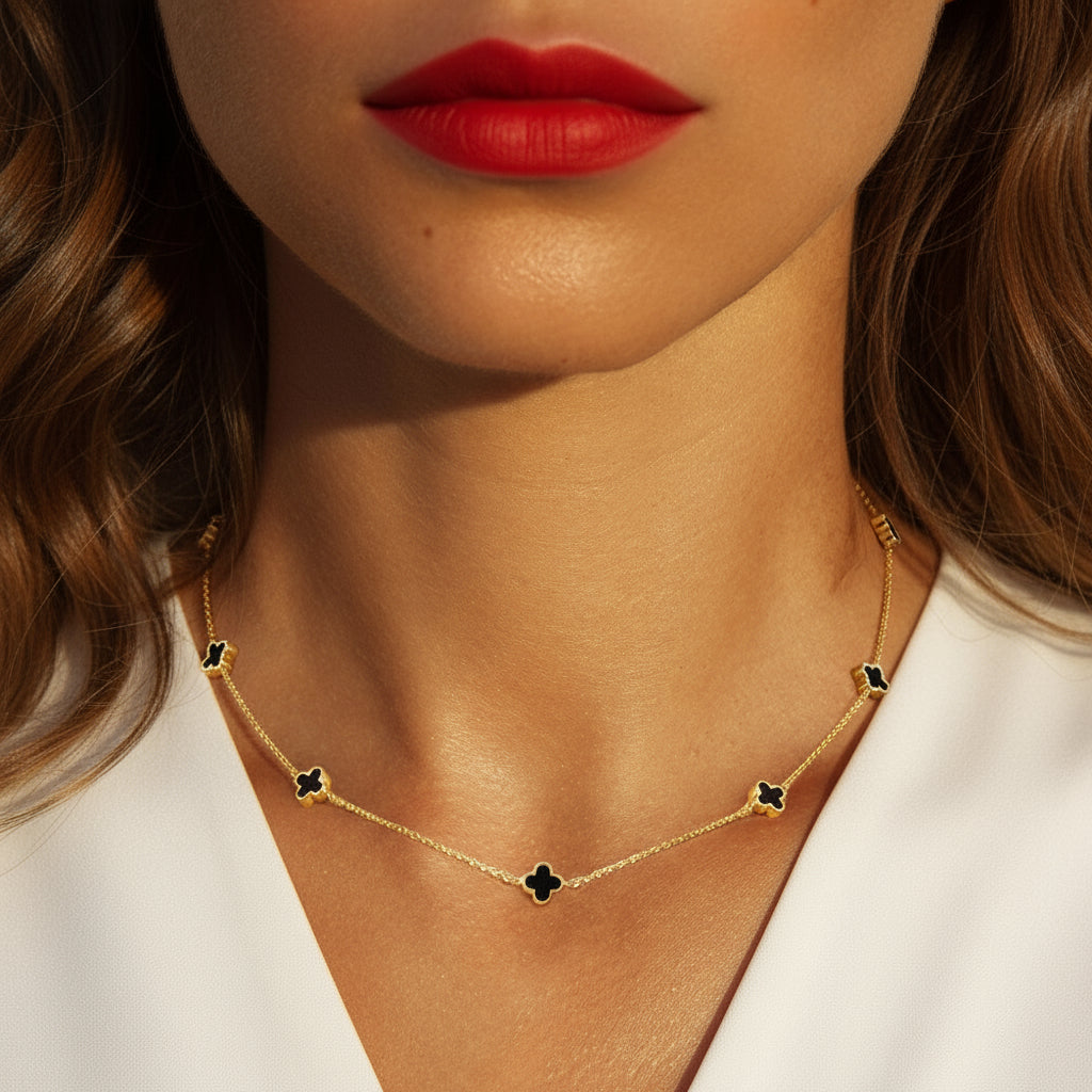 Reversible Clover Station Necklace Gold Dipped Quatrefoil Charms