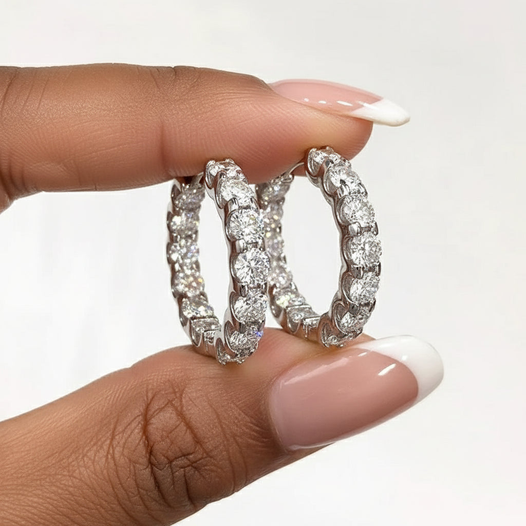 Round Moissanite Hoop Earrings S925