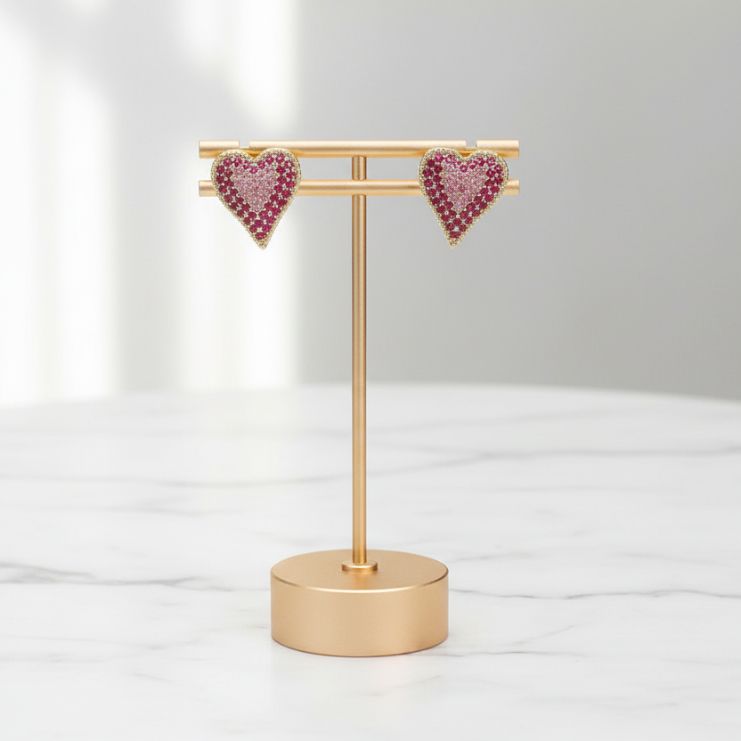 Blush Radiance Pavé Heart Stud Earrings | Pink CZ