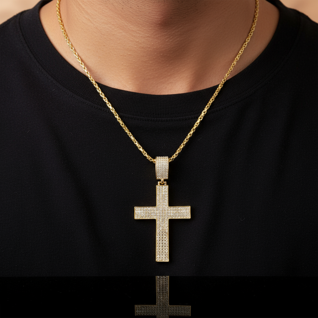 18K Gold-Filled Iced Out CZ Cross Pendant | Water Resistant