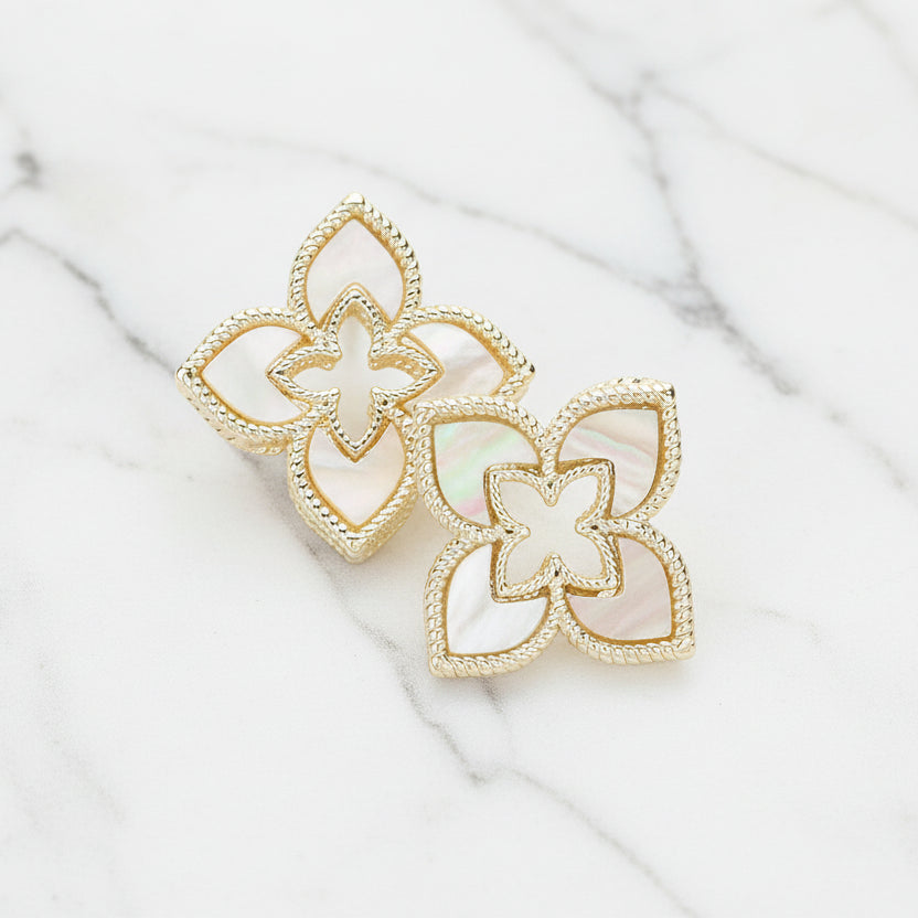 Elysia Clover Stud Earrings | Mother of Pearl Gold Studs