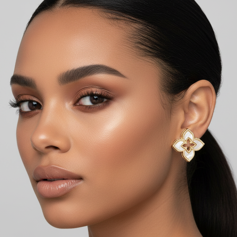 Elysia Clover Stud Earrings | Mother of Pearl Gold Studs