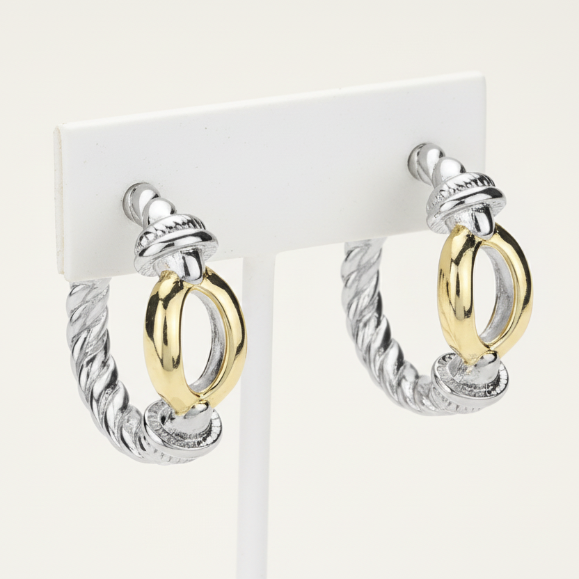 Vérité Loop Hoop Earrings | Two Tone Gold Statement Hoops