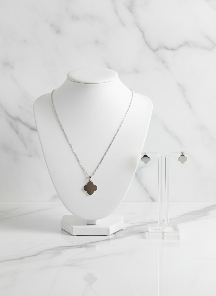 Stainless Steel Clover Set | Gold or Silver Quatrefoil Necklace & Studs