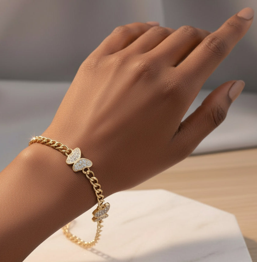 18K Gold Filled Golden Whisper Butterfly Bracelet