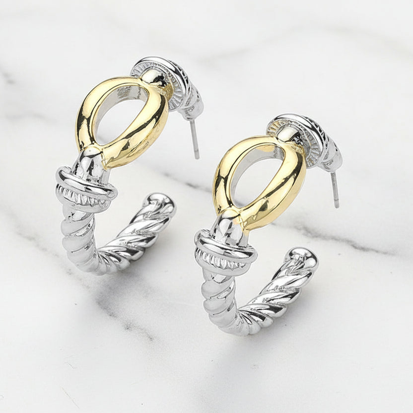 Vérité Loop Hoop Earrings | Two Tone Gold Statement Hoops