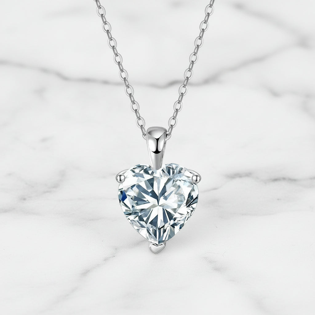 Heart-Cut Moissanite Necklace | Three-Claw S925