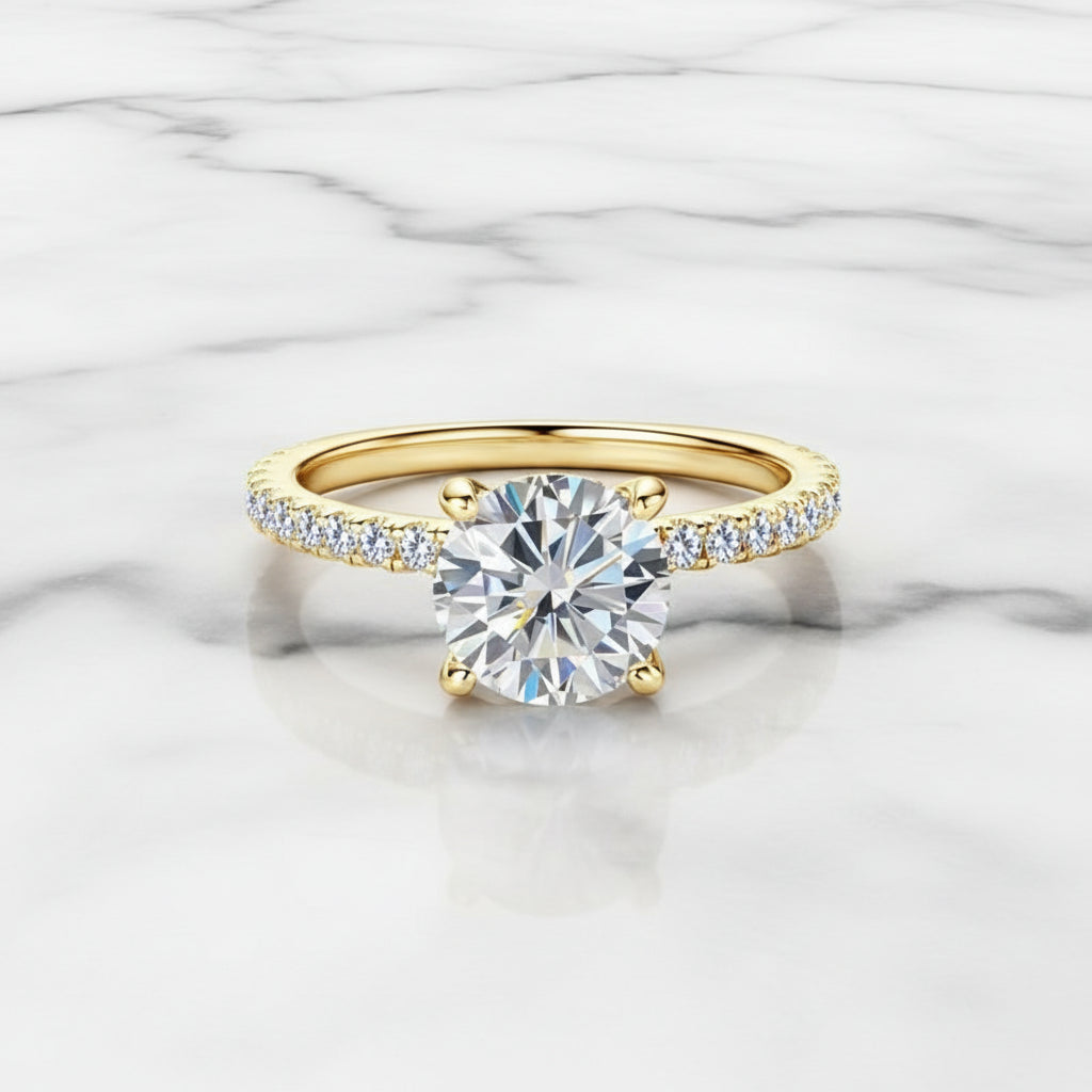 MARA 2CT D-Color VVS1 Moissanite Engagement Ring – 925 Sterling Silver Micro Pavé Solitaire