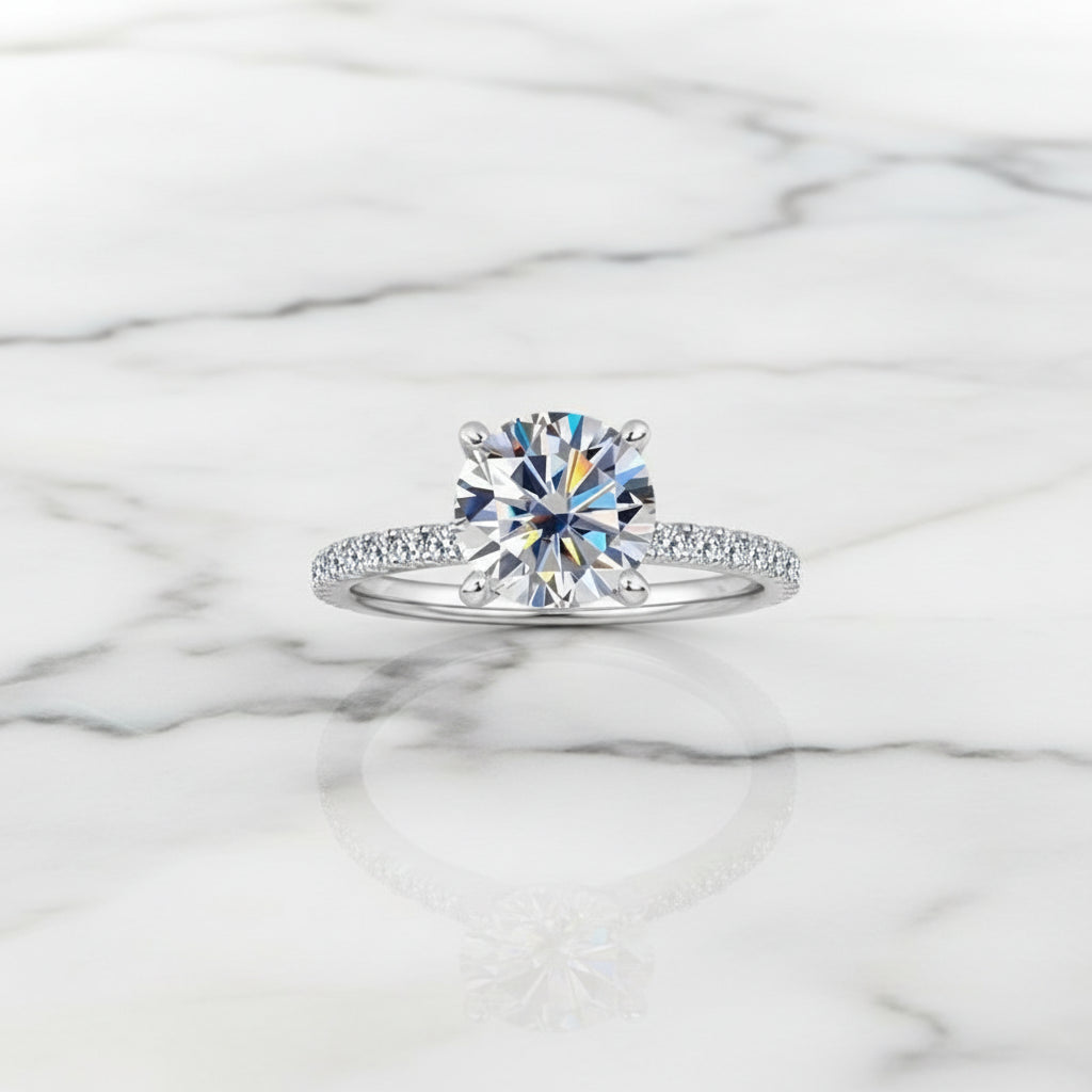 MARA 2CT D-Color VVS1 Moissanite Engagement Ring – 925 Sterling Silver Micro Pavé Solitaire