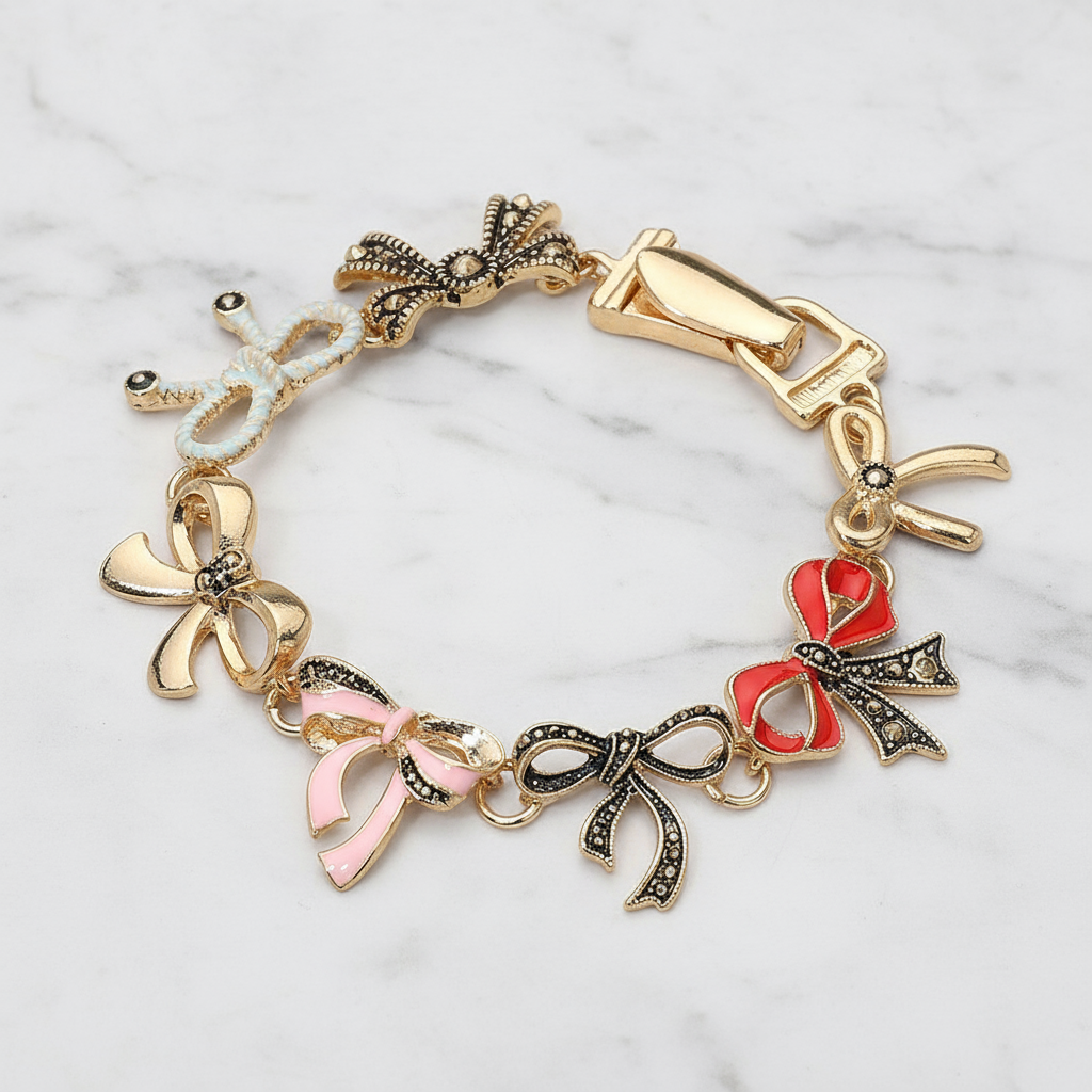 Vintage Enamel Bow Magnetic Bracelet