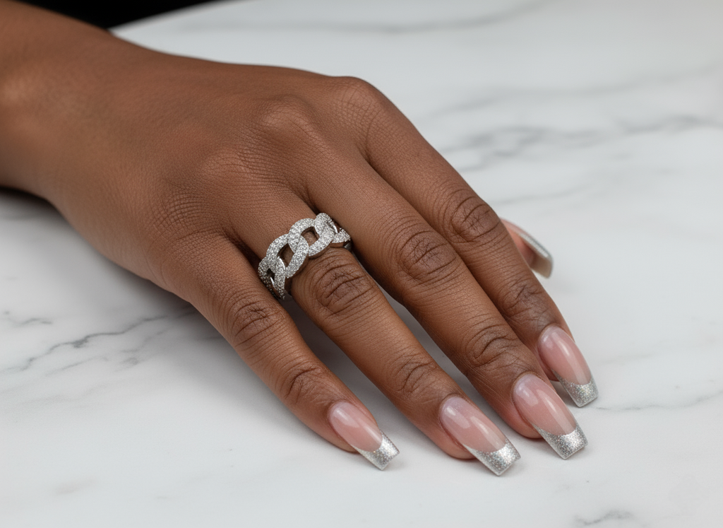 Pavé Link Chain Statement Ring | Iced Out CZ Cuban Link Band