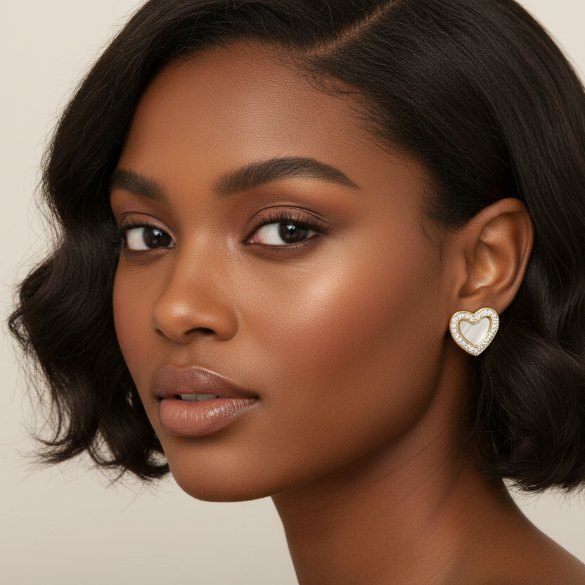 Luminance Heart Stud Earrings | Mother of Pearl Pavé Rim