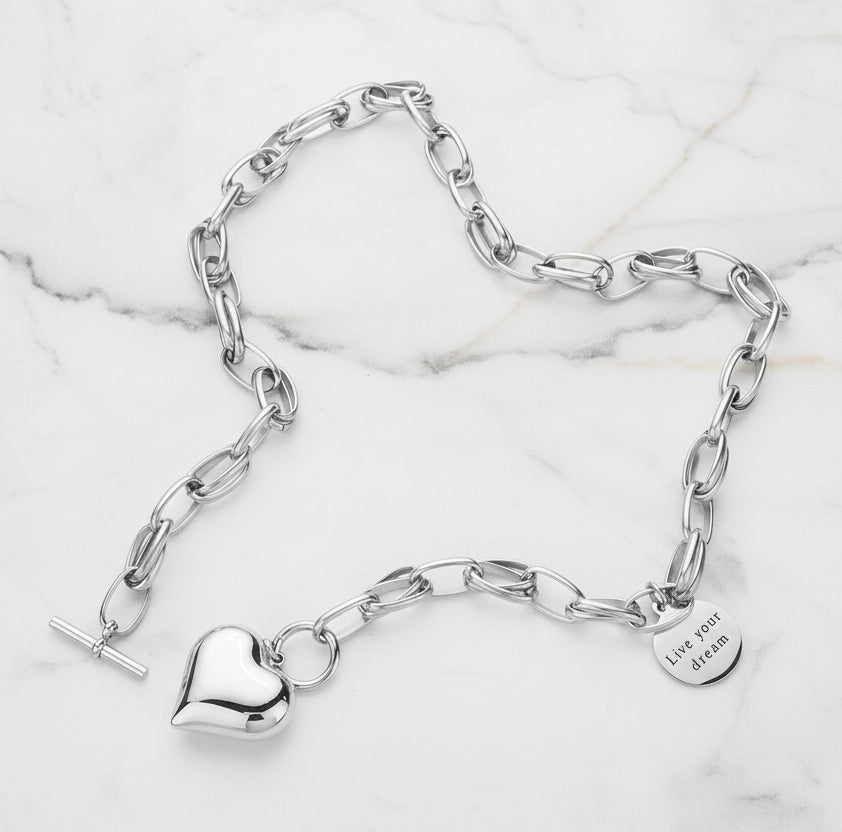 Live Your Dream Heart Toggle Necklace 14K Gold Plated