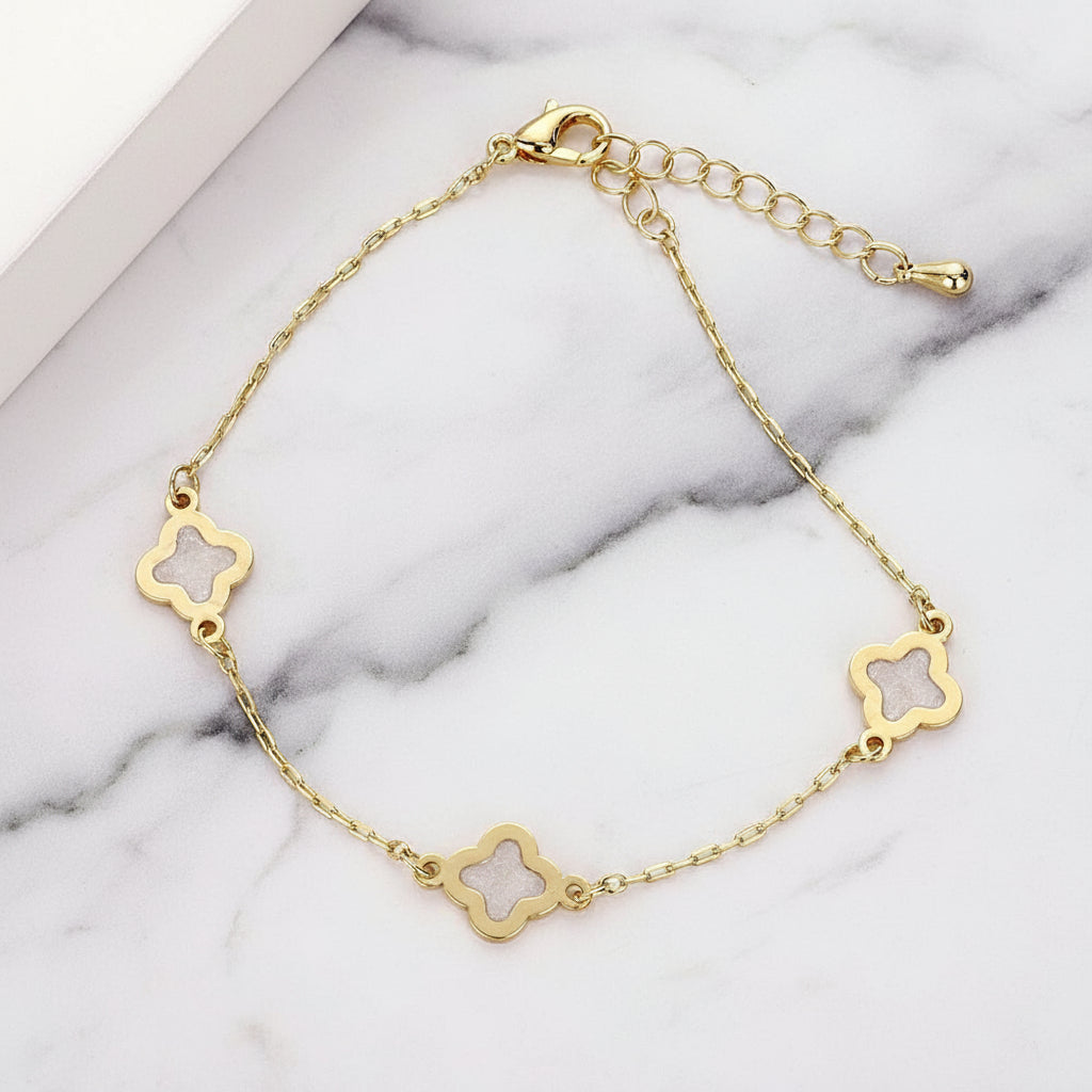 Delicate Clover Charm Station Bracelet Gold Dipped Quatrefoil Bracelet
