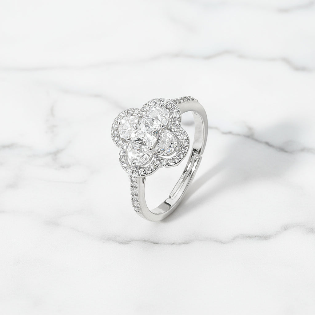 Clear CZ Clover Pavé Adjustable Ring