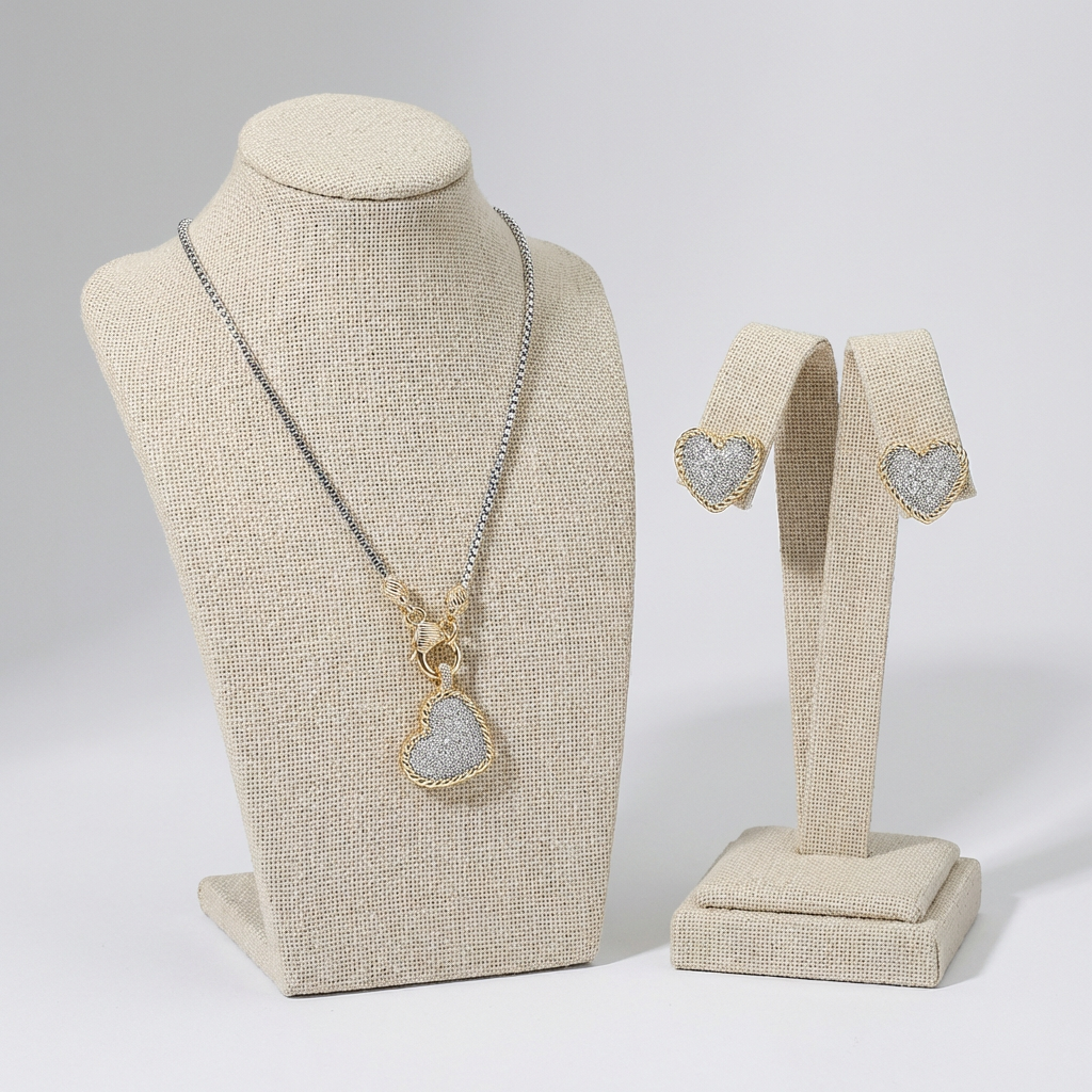 Eternal Glow Two Tone Heart Jewelry Set | Necklace & Studs