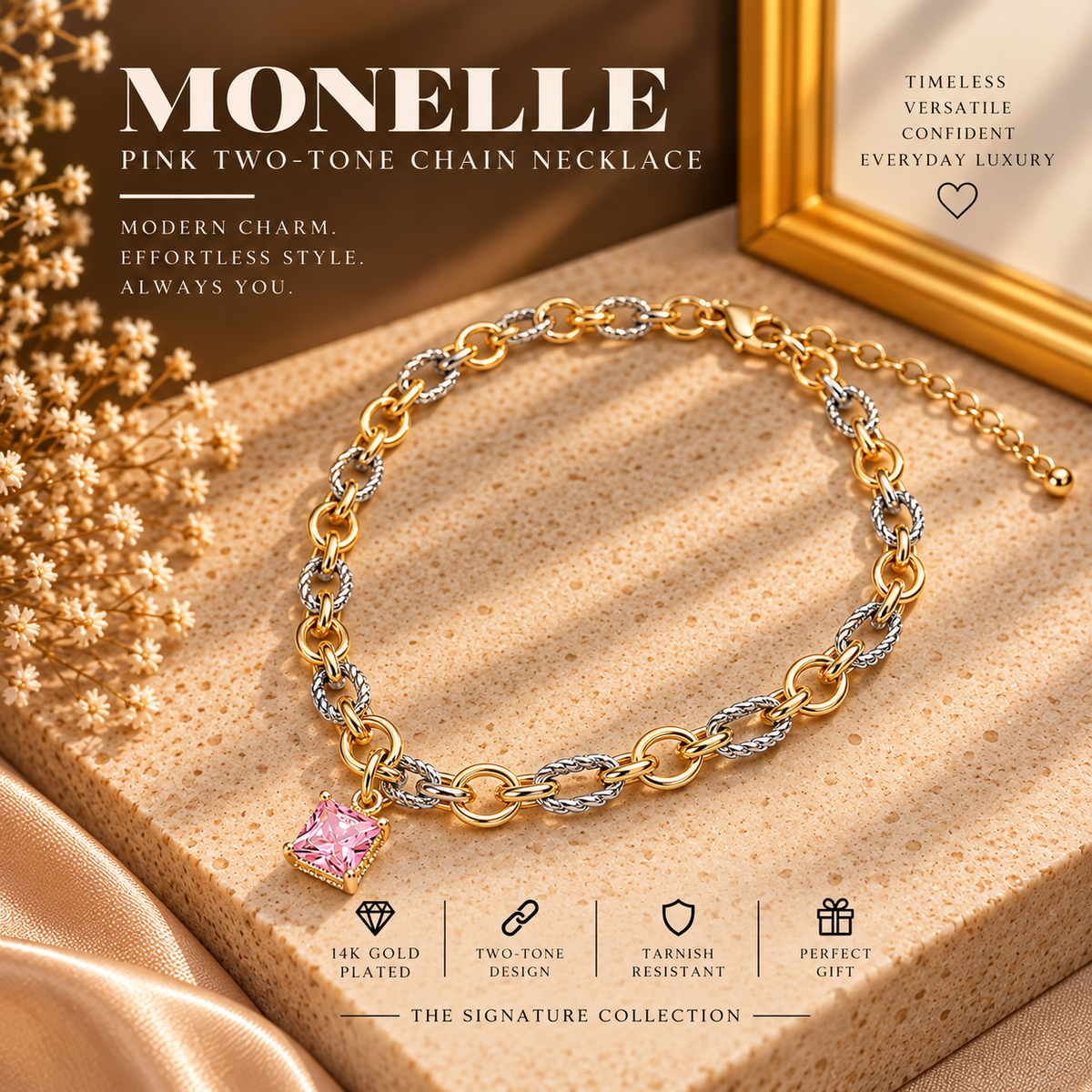 Monelle 14K Gold Plated Two-Tone CZ Necklace