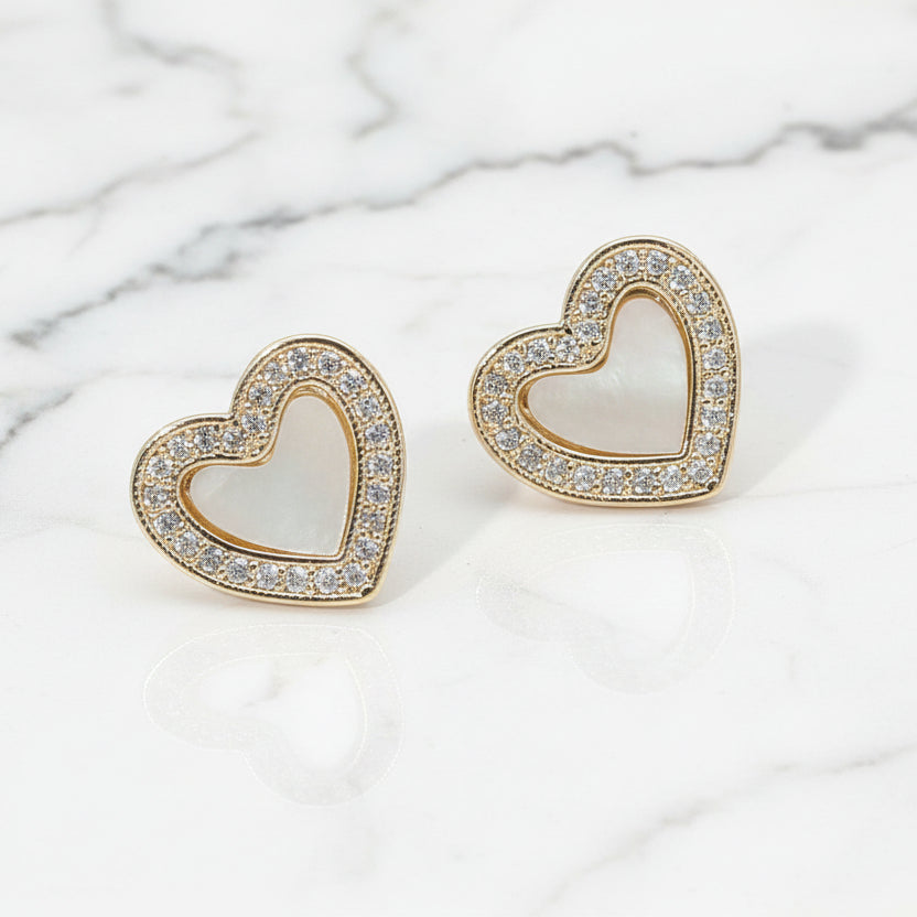 Luminance Heart Stud Earrings | Mother of Pearl Pavé Rim