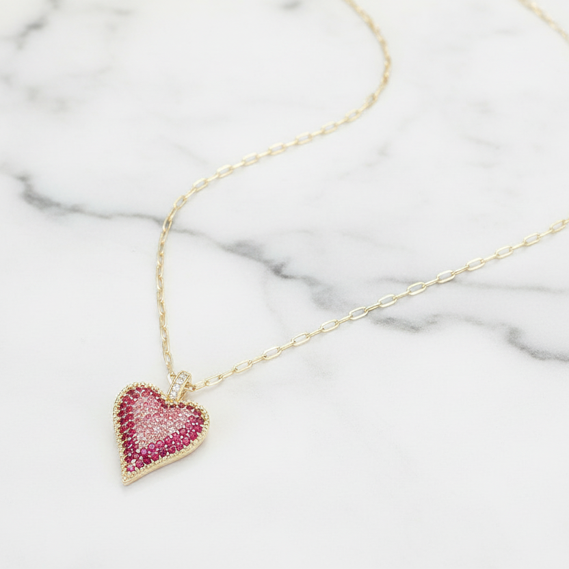 Blush Radiance Heart 14K Gold Plated CZ Pendant Necklace