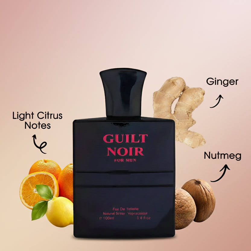 Guilt Noir For Men Eau De Toilette – Spicy Woody Masculine Scent 3.4 oz