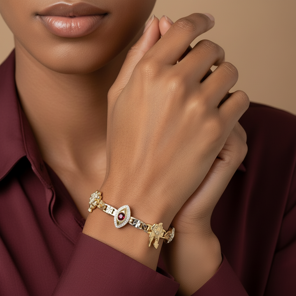 Mul18K Gold-Filled Charm Bracelet | Multi-Tone & CZ Accents