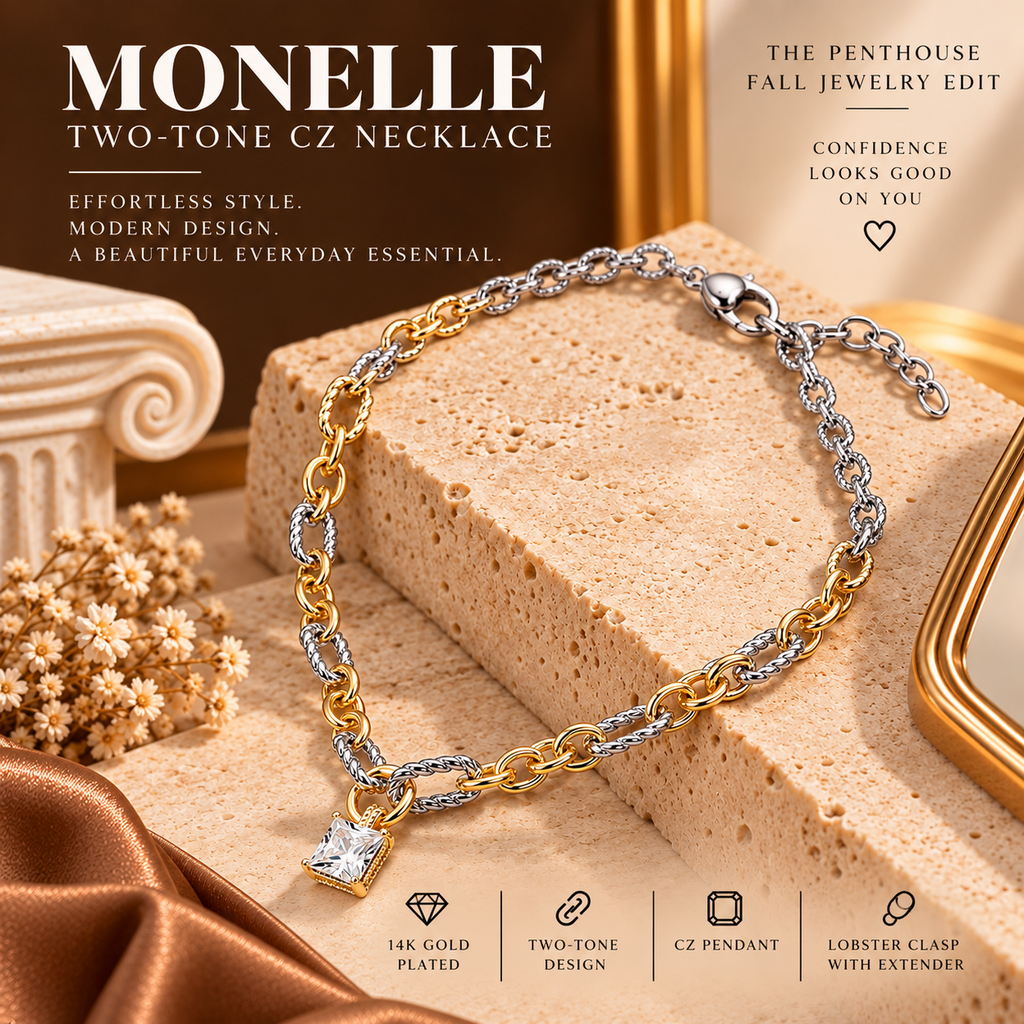 Monelle 14K Gold Plated Two-Tone CZ Necklace