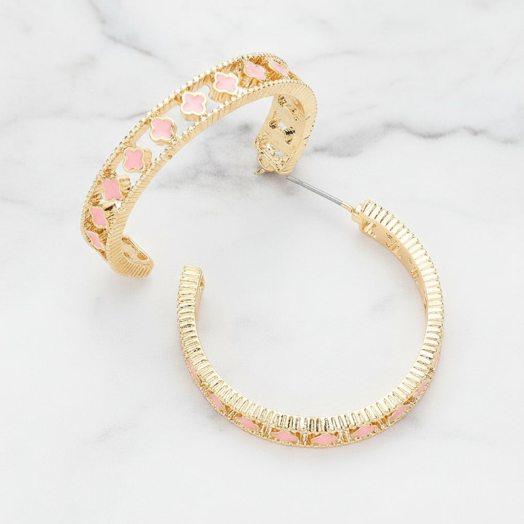 Regal Clover Enamel Hoop Earrings