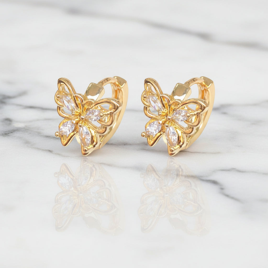 18K Gold-Filled CZ Butterfly Huggie Earrings | Water Resistant