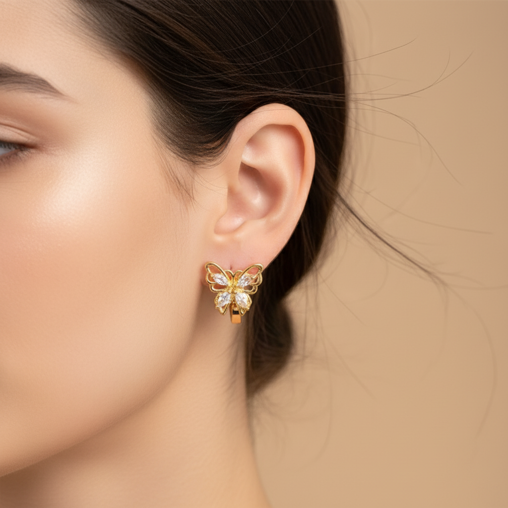 18K Gold-Filled CZ Butterfly Huggie Earrings | Water Resistant