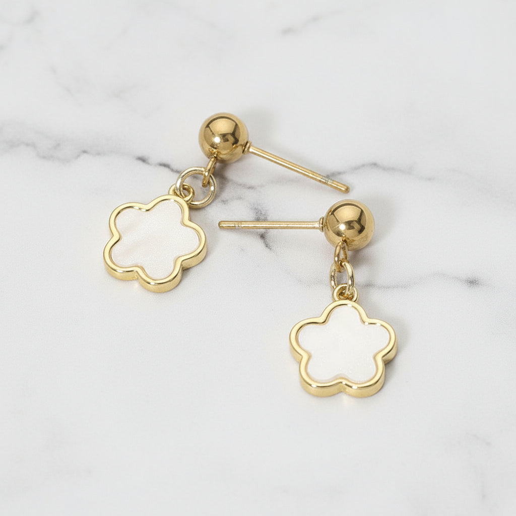 Valerie Clover Dangle Stainless Steel Mother of Pearl Drop Earrings
