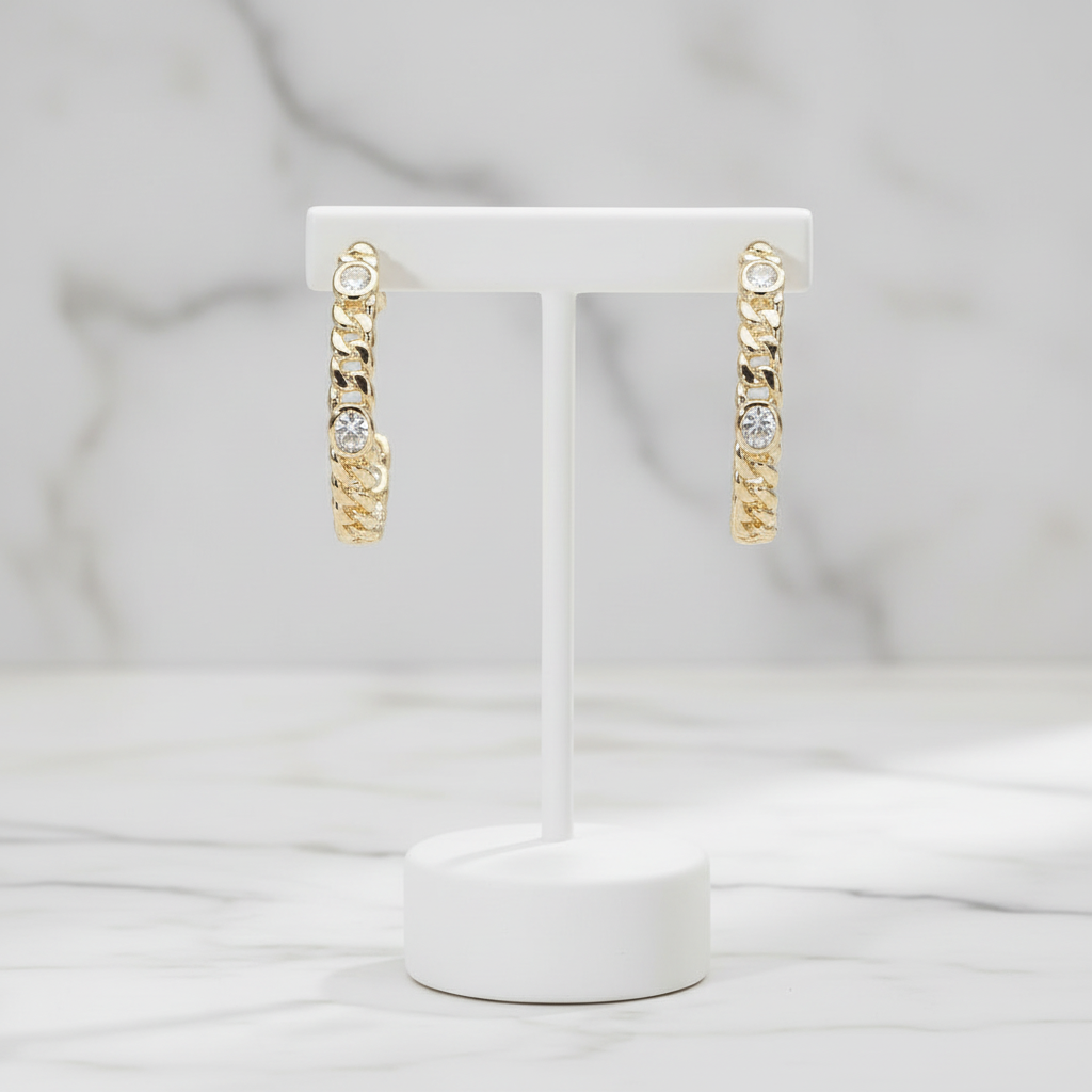 Valora Chain Hoop Earrings 14K Gold Plated CZ Accent Hoops