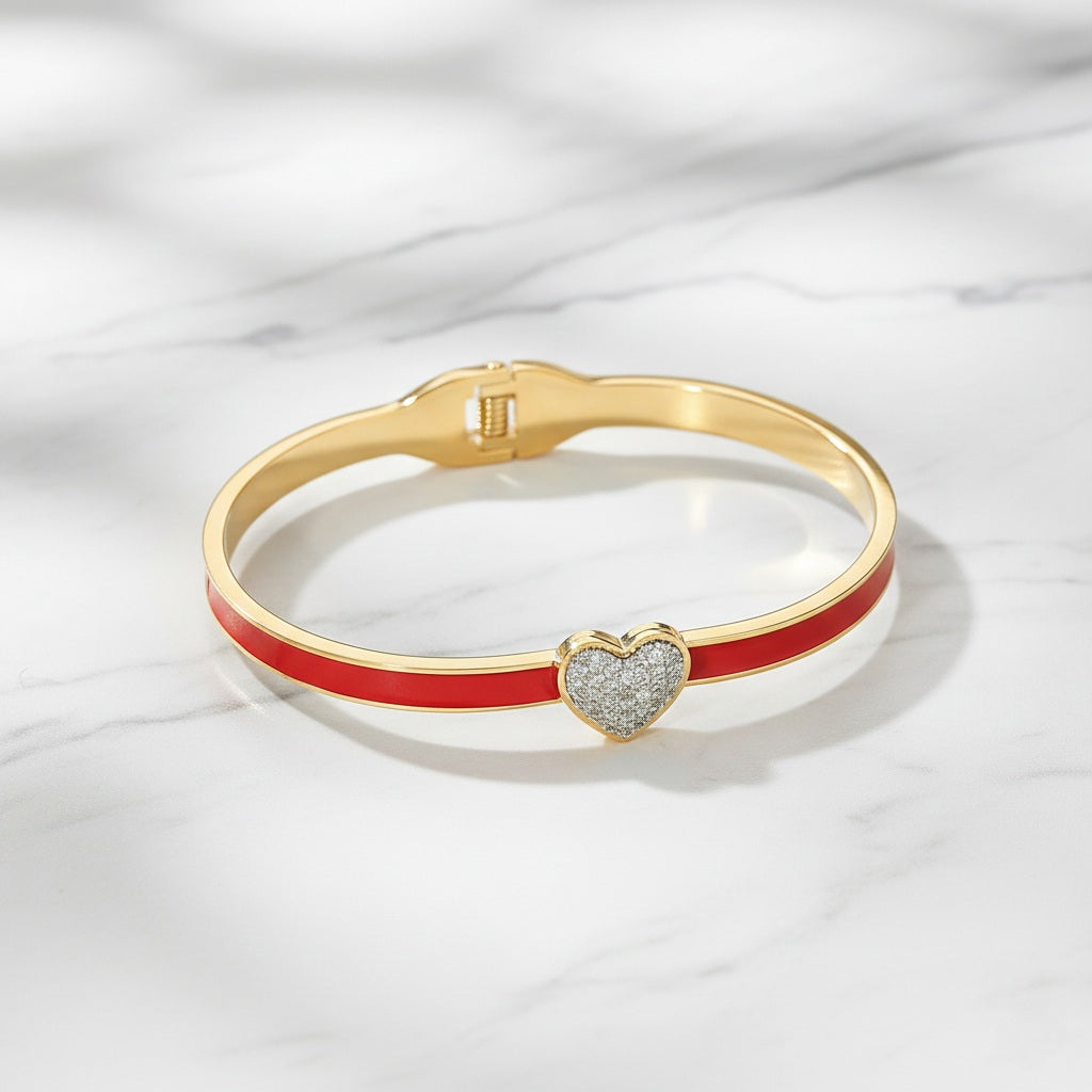 Amour Pavé Heart Bangle Stainless Steel CZ Accent