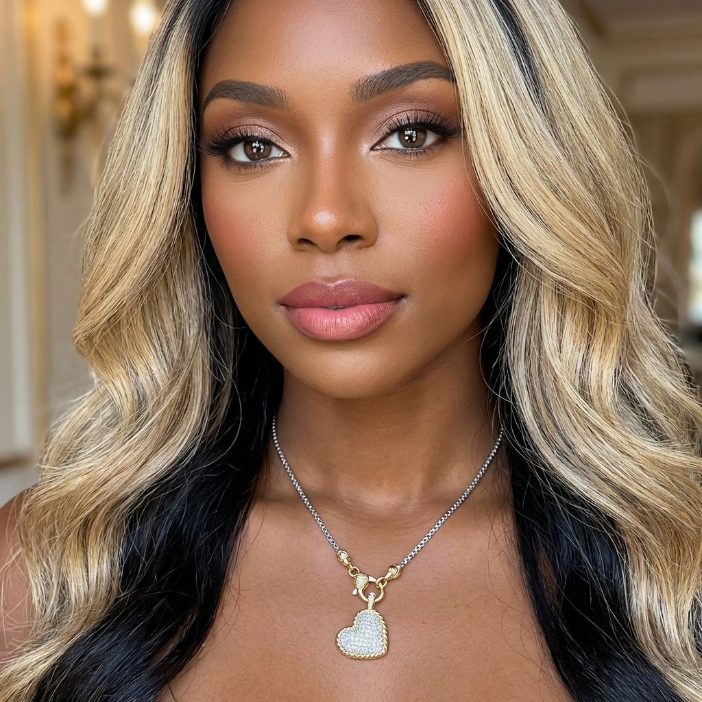 Eternal Glow Two Tone Pavé Heart Necklace | Gold & Silver