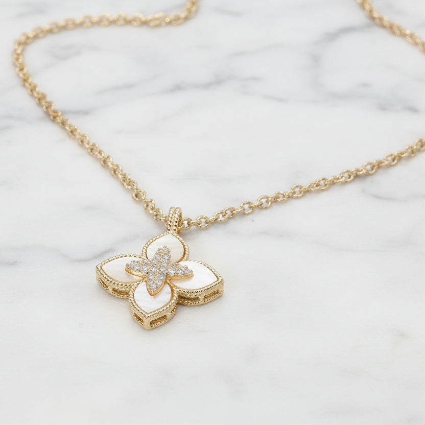 Celestine Bloom Necklace  Mother of Pearl Floral Pendant