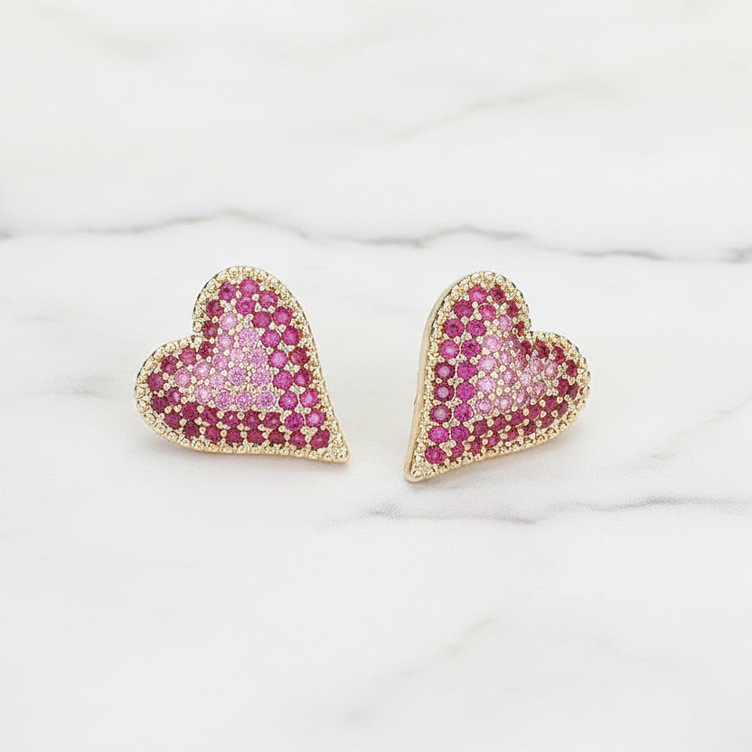 Blush Radiance Pavé Heart Stud Earrings | Pink CZ